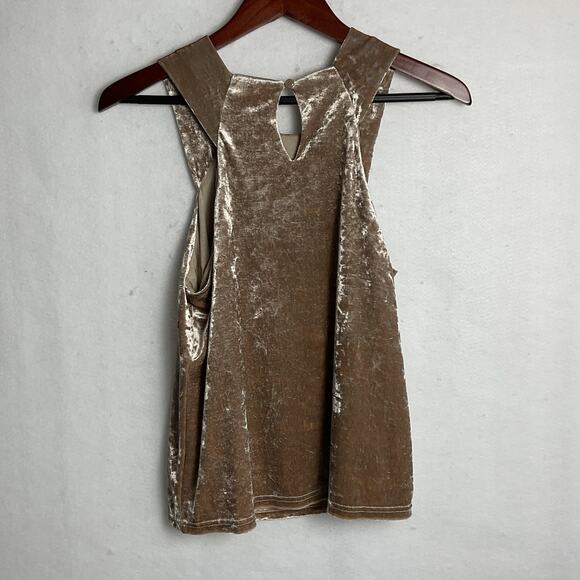 Porridge Clothing Jessie Crushed Velvet Halter Top Keyhole Closure Gold M 124051 - Picture 3 of 10